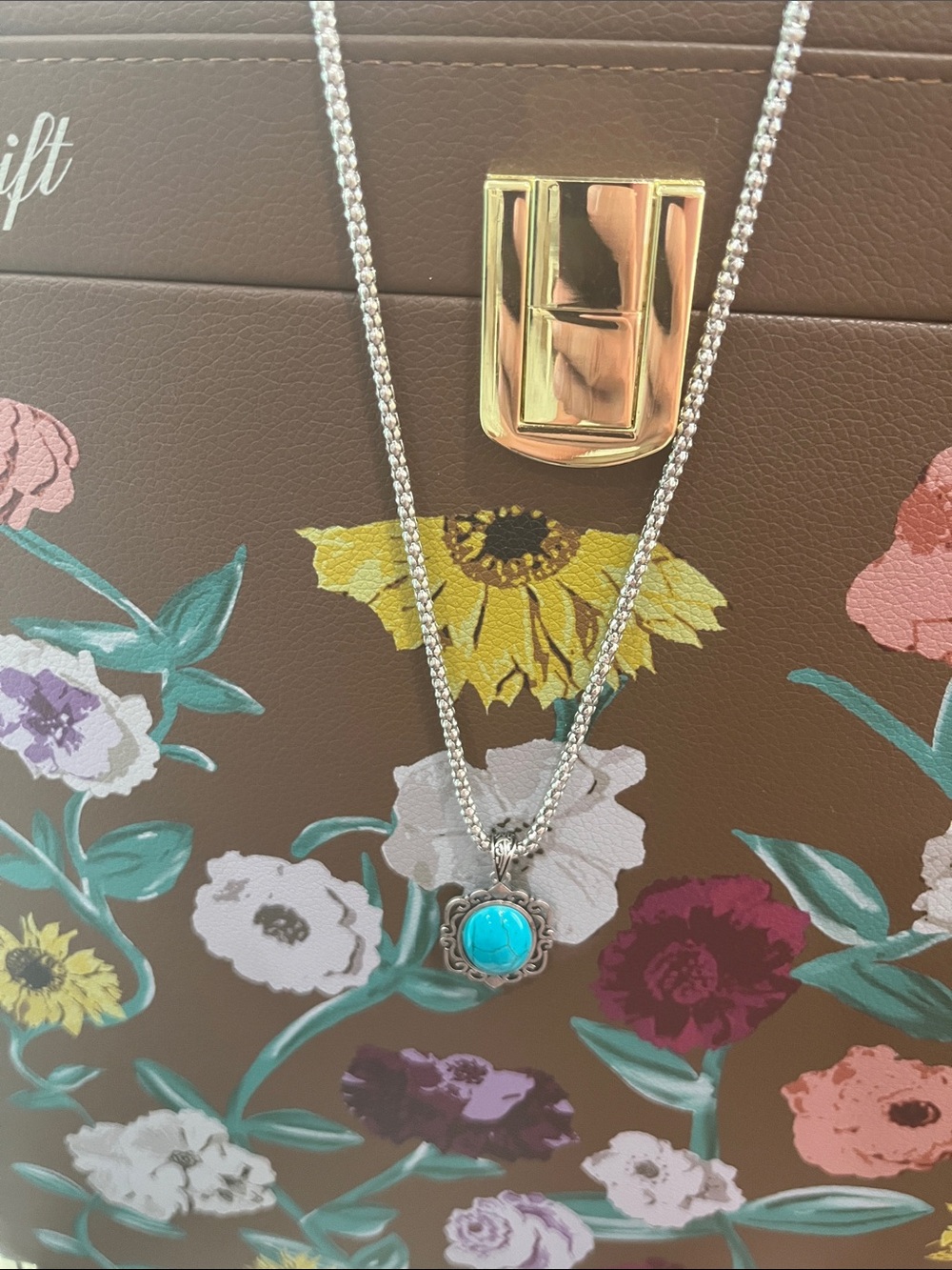 Turquoise Pendant Necklace in Silver Tone - Women Jewelry